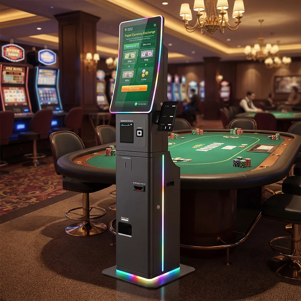 Usingwin curved gaming and redemption kiosk in an entertainment venue